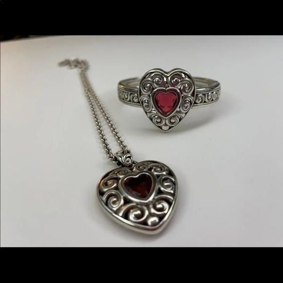 Brighton Vintage Red Heart Ring & Necklace - Picture 1 of 3